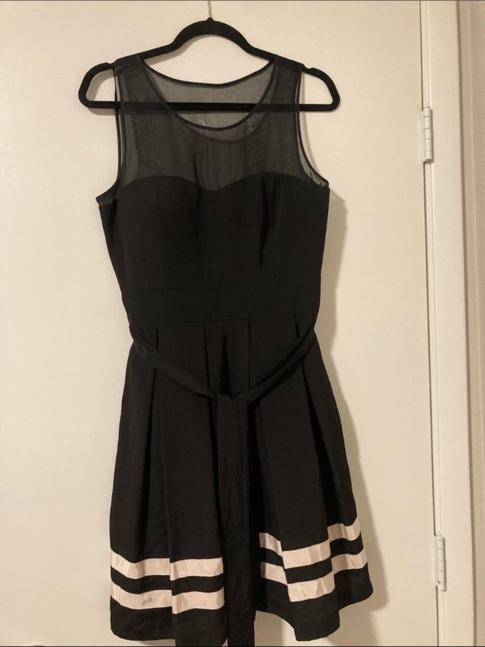 Guess Black Sleeveless Mesh Yoke Fit-and-Flare Dress